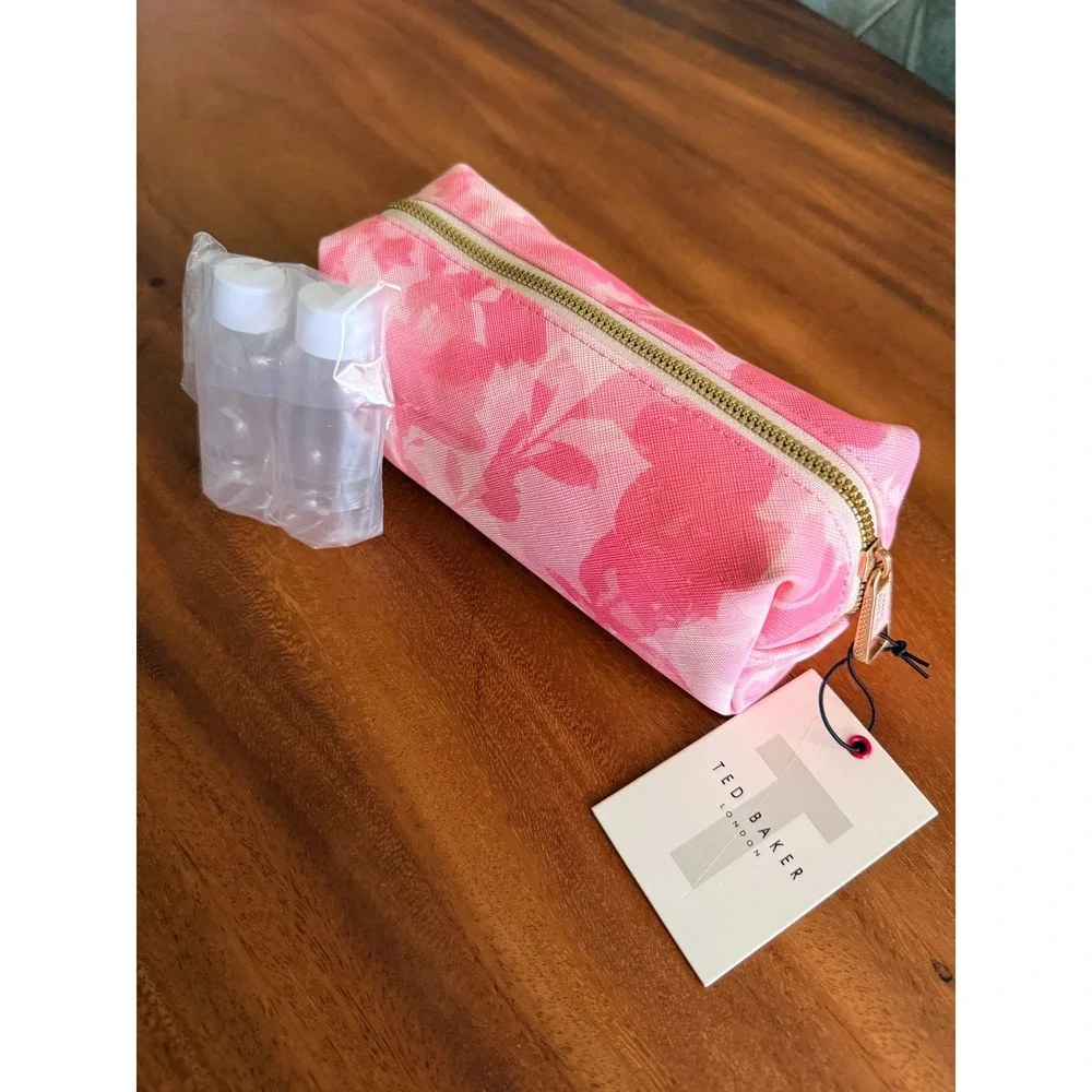 Ted Baker London Pink Floral Makeup Bag Cosmetic Case Travel Set NWT